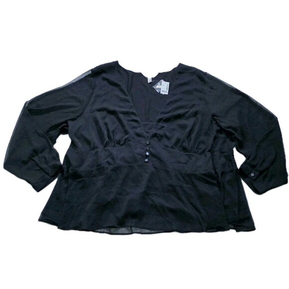 Addition Elle Tops - Addition Elle Top Womens 5X Black LS Chiffon Lined Baby Doll Smocked Mature Goth